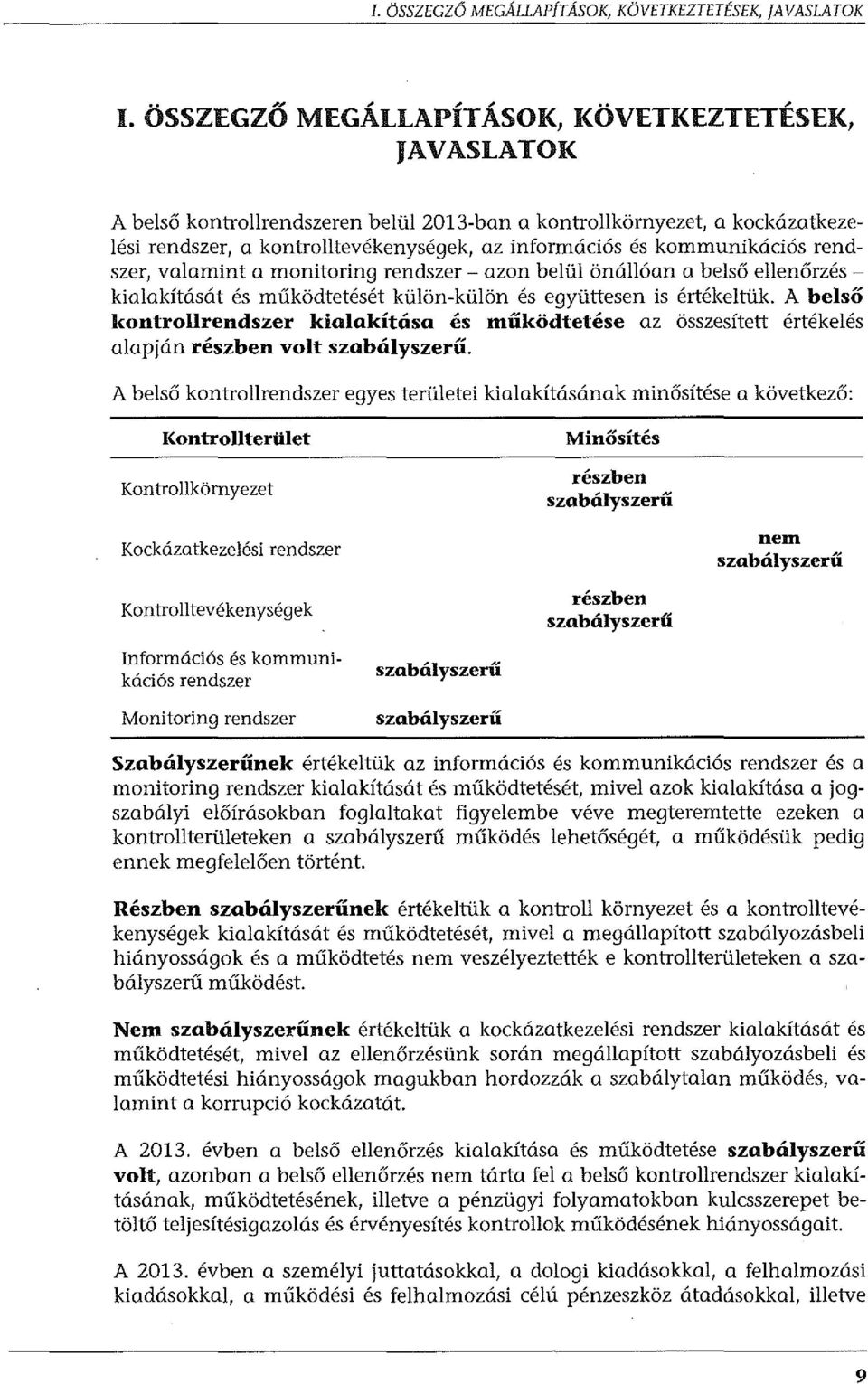 kommunikációs rendszer, valamint a monitoring rendszer - azon belül önállóan a belső ellenőrzés - kialakítását és működtetését külön-külön és együttesen is értékeltük.