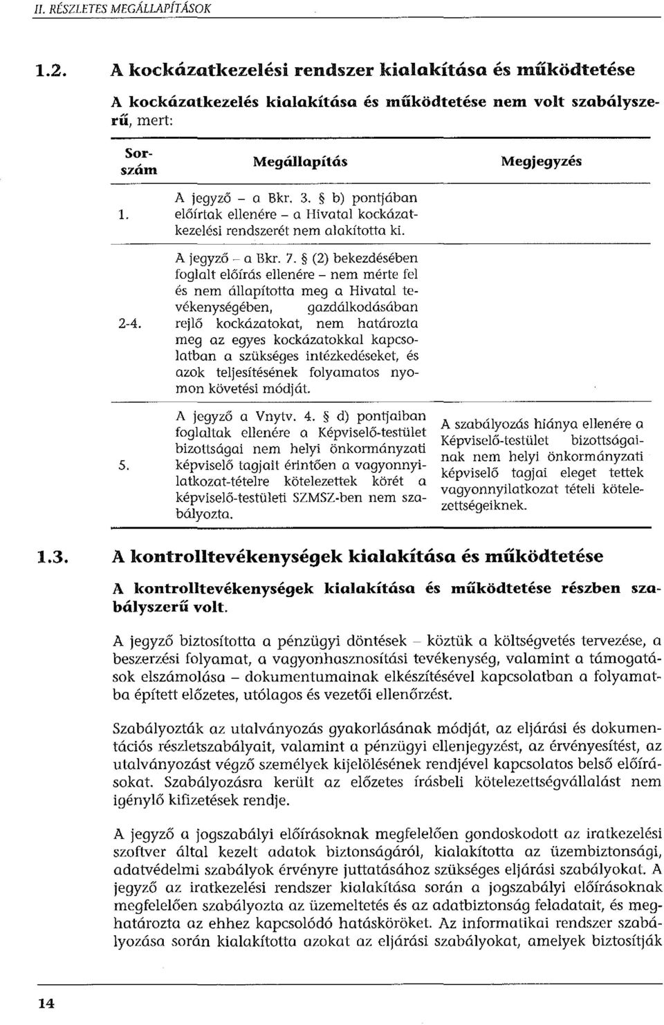 előírtak ellenére - a Hivatal kockázatkezelési rendszerét nem alakította ki. A jegyző - a Bkr. 7.