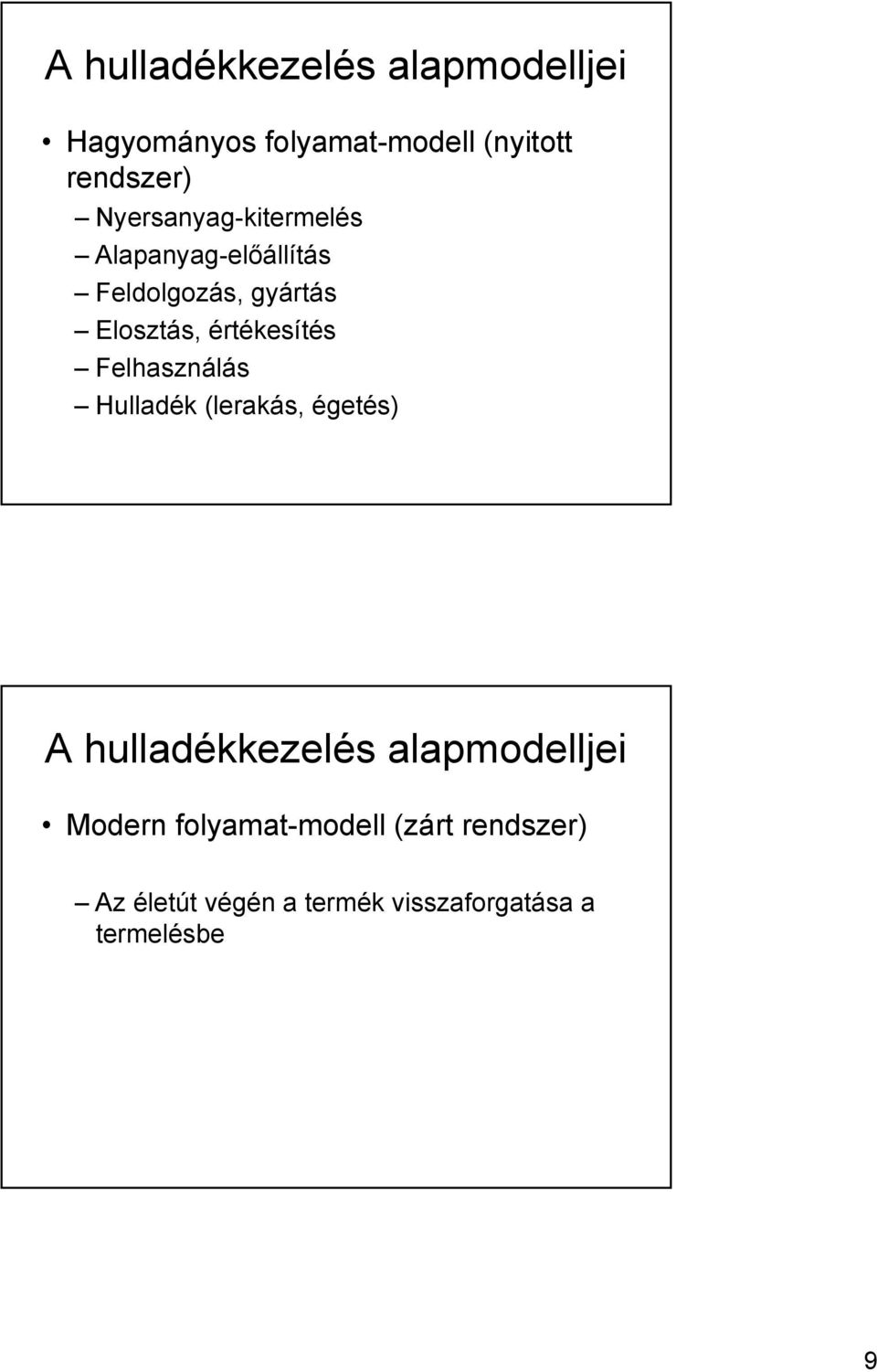 értékesítés Felhasználás Hulladék (lerakás, égetés) A hulladékkezelés