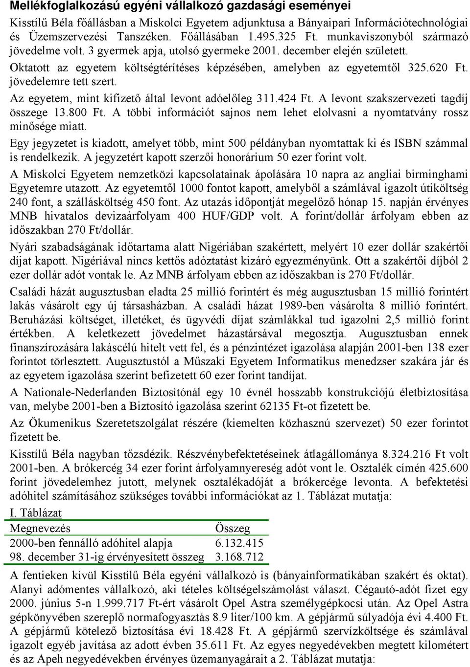 jövedelemre tett szert. Az egyetem, mint kifizető által levont adóelőleg 311.424 Ft. A levont szakszervezeti tagdíj összege 13.800 Ft.