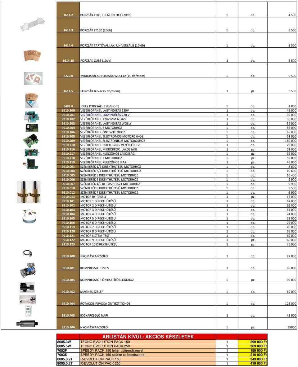 46 000 9910.201 VEZÉRLŐPANEL LÁGYINDÍTÁS 220 V 1 db. 39 000 9910.202 VEZÉRLŐPANEL 220V MM 65X65 1 db. 36 000 9910.203 VEZÉRLŐPANEL LÁGYINDÍTÁS WOLLY 1 db. 39 000 9910.204 VEZÉRLŐPANEL 2 MOTORHOZ 1 db.
