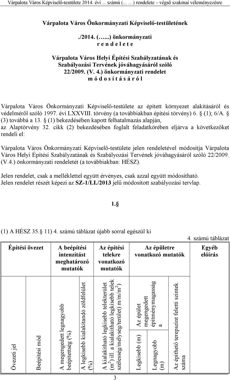 törvény (a továbbiakban építési törvény) 6. (1); 6/A. (3) továbbá a 13. (1) bekezdésében kapott felhatalmazás alapján, az Alaptörvény 32.