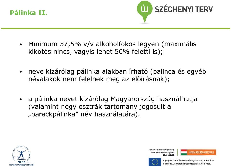 feletti is) ; neve kizárólag pálinka alakban írható (palinca és egyéb névalakok nem