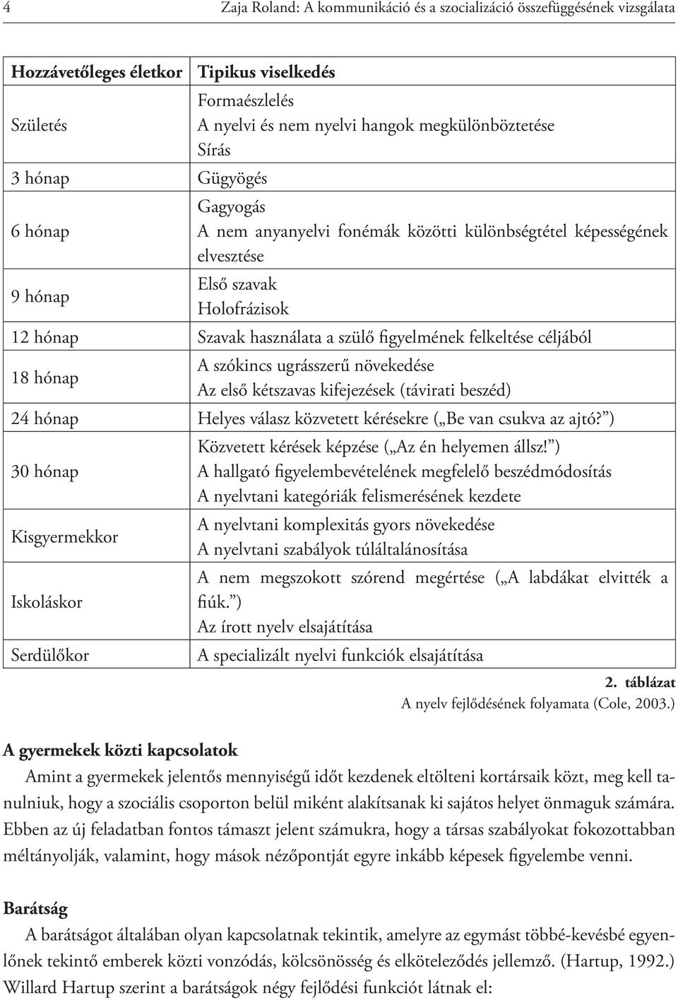 céljából A szókincs ugrásszerű növekedése 18 hónap Az első kétszavas kifejezések (távirati beszéd) 24 hónap Helyes válasz közvetett kérésekre ( Be van csukva az ajtó?