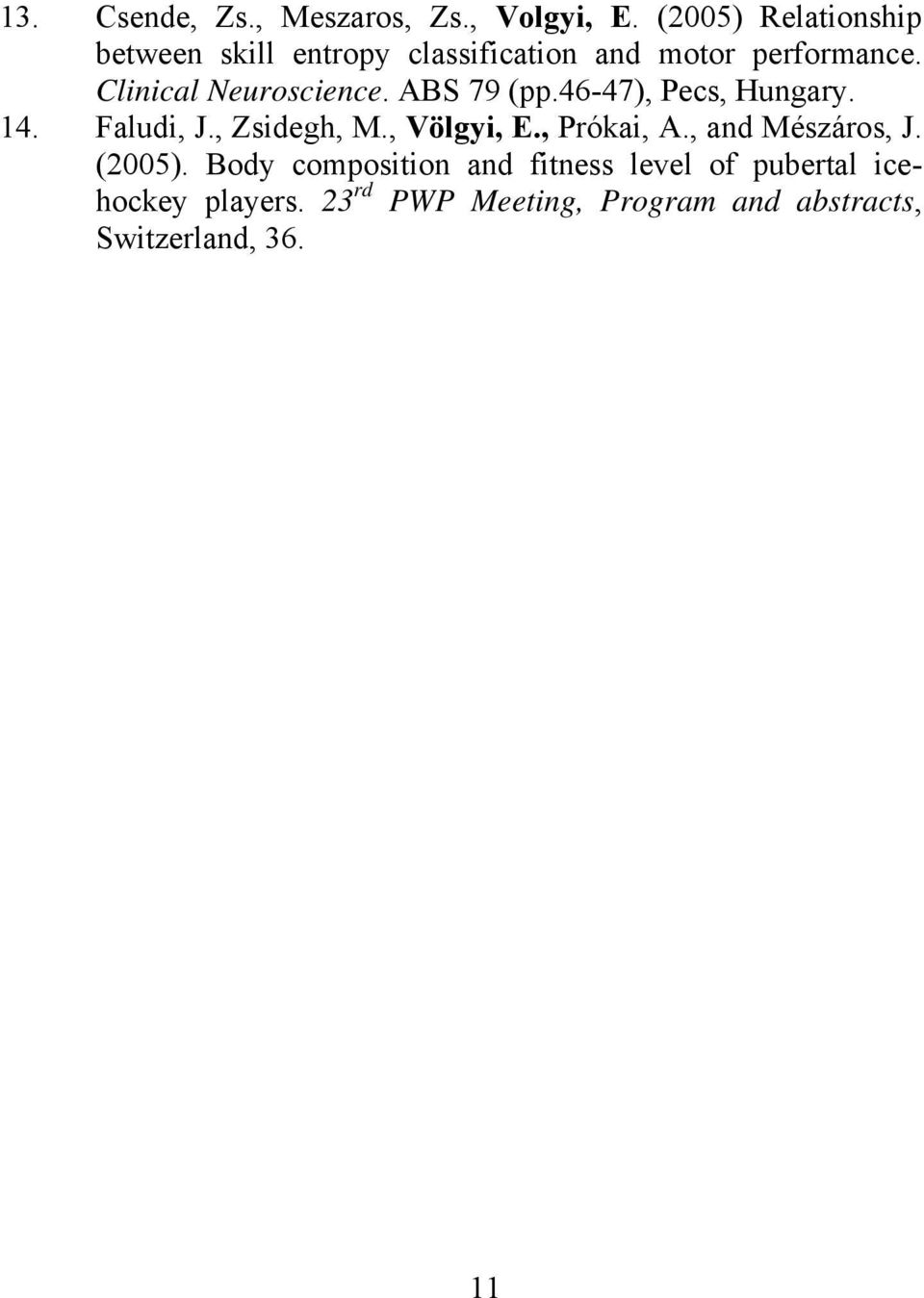 Clinical Neuroscience. ABS 79 (pp.46-47), Pecs, Hungary. 14. Faludi, J., Zsidegh, M., Völgyi, E.