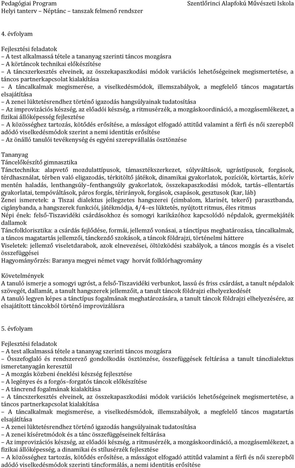 készség, a ritmusérzék, a mozgáskoordináció, a mozgásemlékezet, a fizikai állóképesség fejlesztése A közösséghez tartozás, kötődés erősítése, a másságot elfogadó attitűd valamint a férfi és női