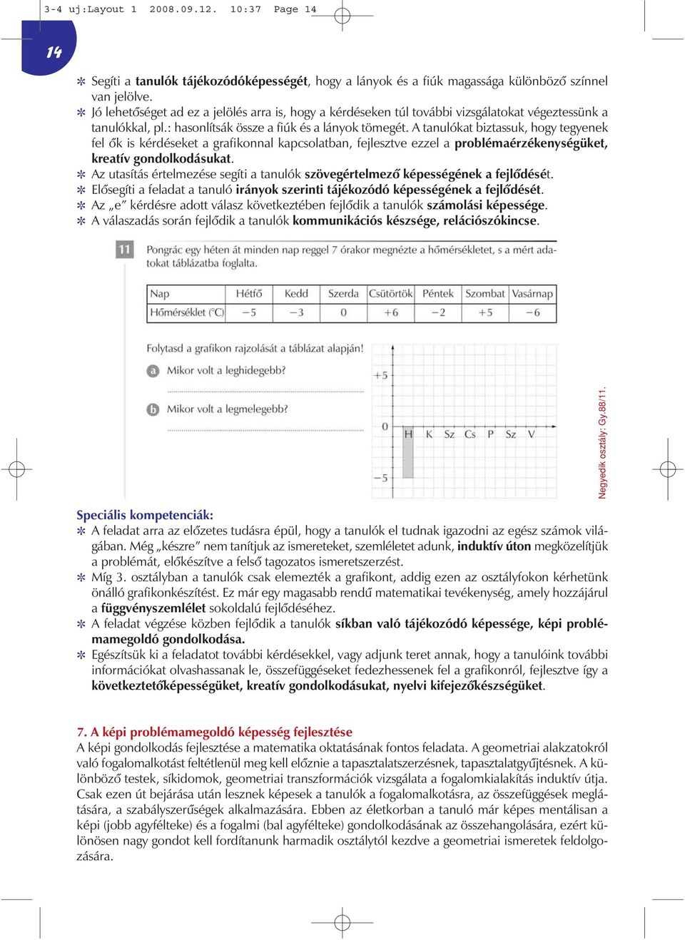 A tanulókat biztassuk, hogy tegyenek fel ôk is kérdéseket a grafikonnal kapcsolatban, fejlesztve ezzel a problémaérzékenységüket, kreatív gondolkodásukat.