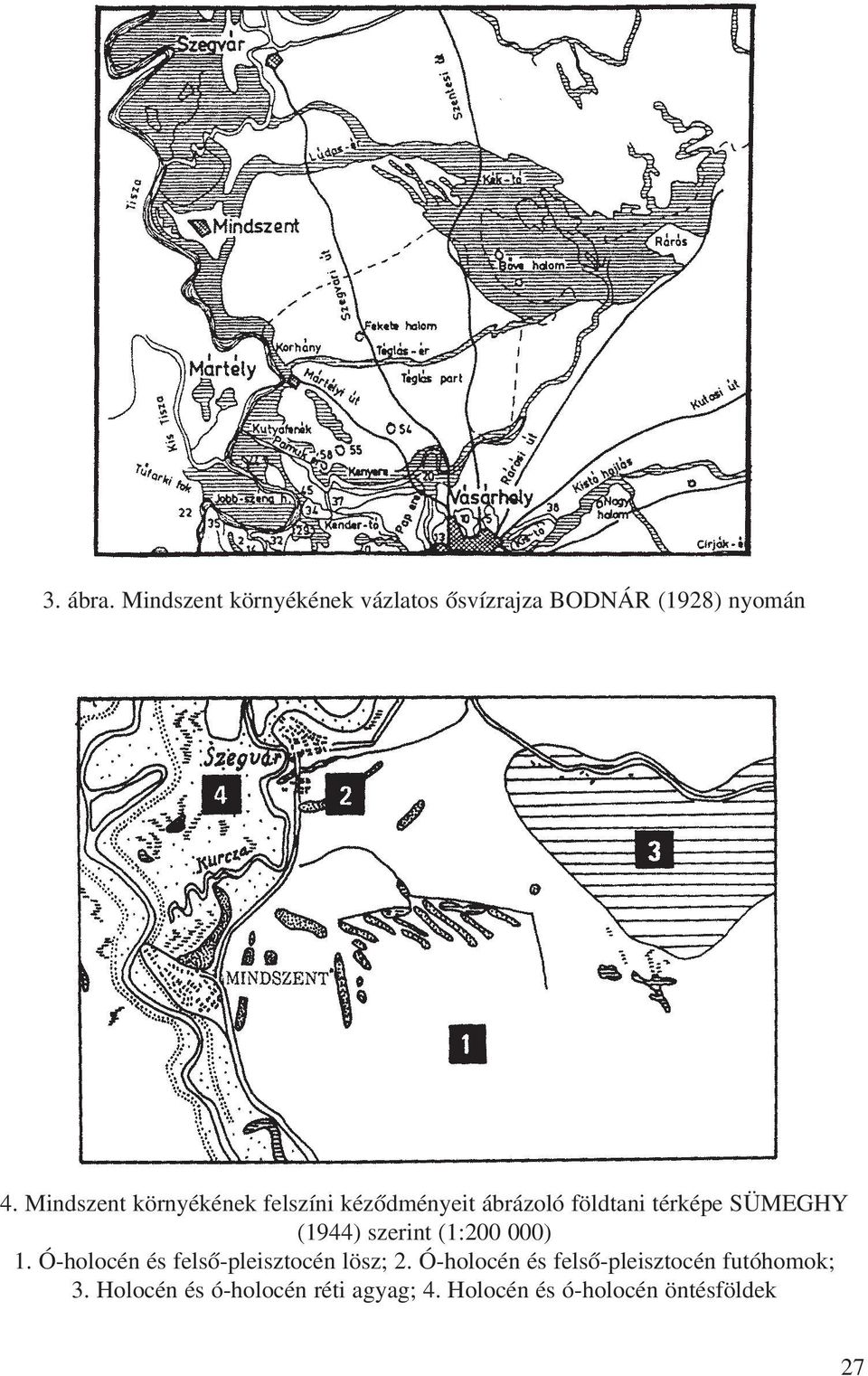 szerint (1:200 000) 1. Ó-holocén és felsô-pleisztocén lösz; 2.