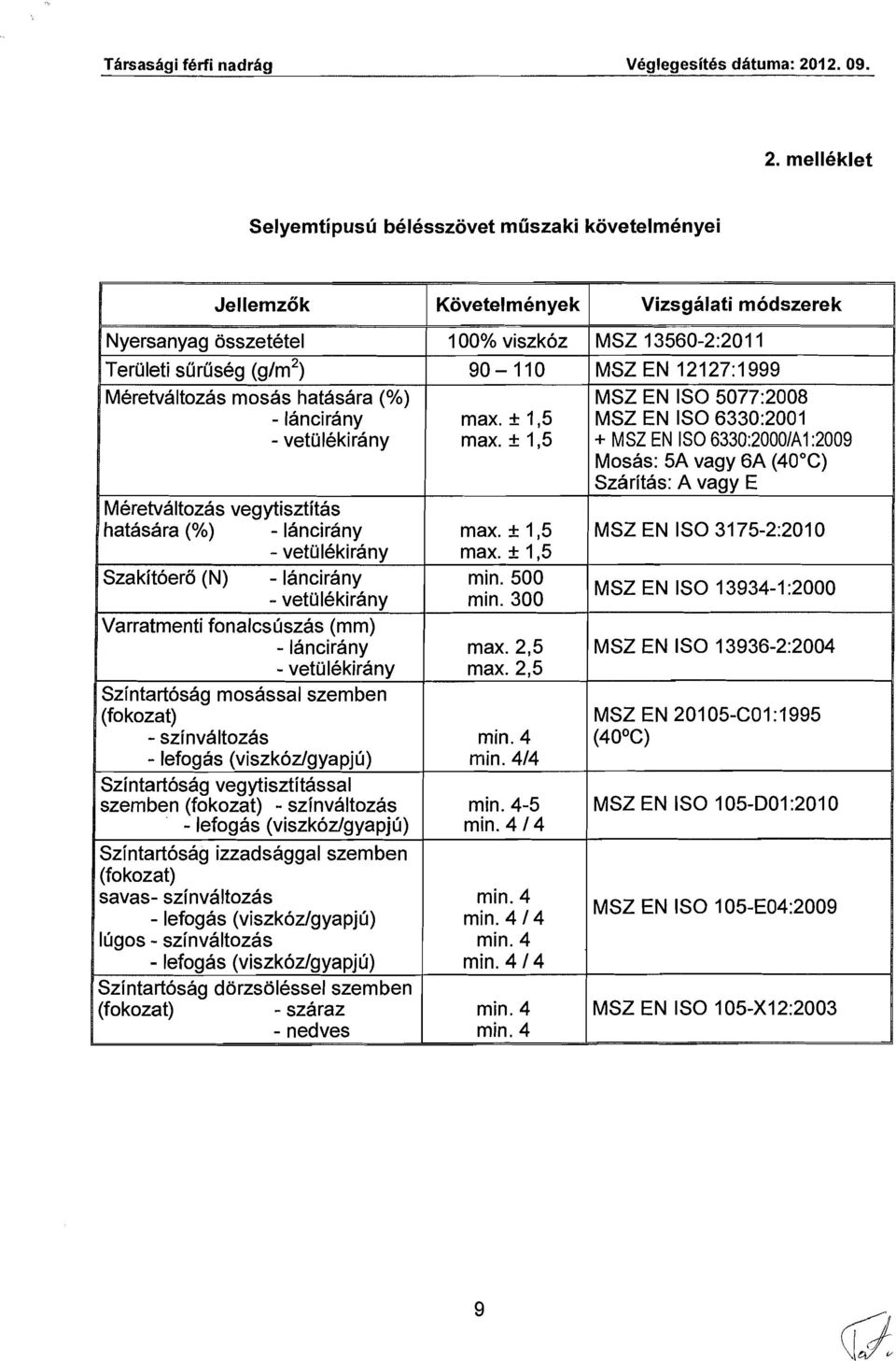 kovetelmenyei MSZ EN IS0 3175-2:2010 MSZ EN IS0