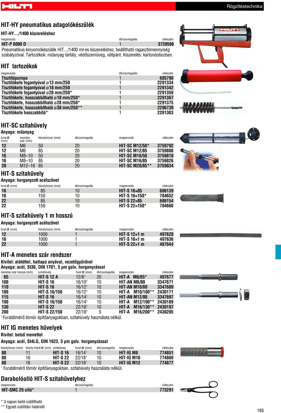 HIT tartozékok Tisztítópumpa 1 605790 Tisztítókefe fogantyúval ø13 mm/250 1 2291334 Tisztítókefe fogantyúval ø18 mm/250 1 2291342 Tisztítókefe fogantyúval ø28 mm/250* 1 2291359 Tisztítókefe,