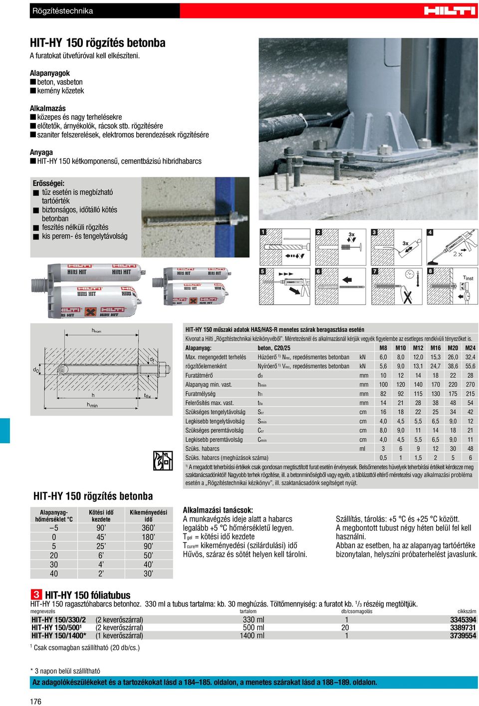 betonban feszítés nélküli rögzítés kis perem- és tengelytávolság HIT-HY 150 rögzítés betonba Alapanyag- Kötési idô Kikeményedési hômérséklet C kezdete idô 5 90 360 0 45 180 5 25 90 20 6 50 30 4 40 40