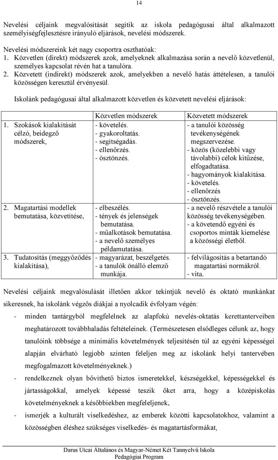 Közvetett (indirekt) módszerek azok, amelyekben a nevelő hatás áttételesen, a tanulói közösségen keresztül érvényesül.