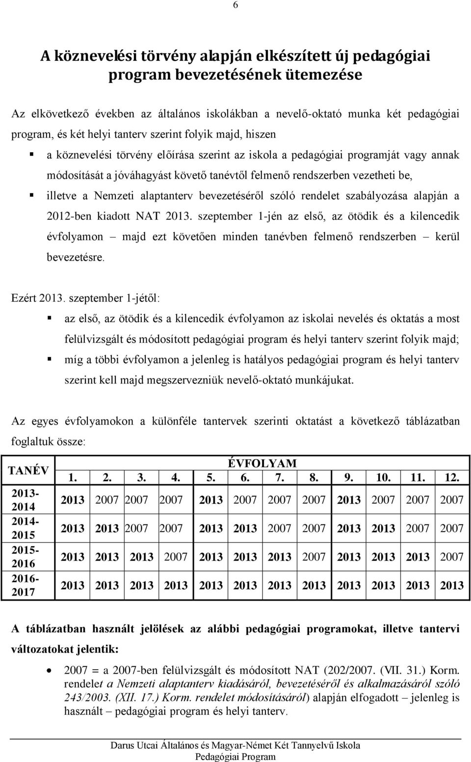 illetve a Nemzeti alaptanterv bevezetéséről szóló rendelet szabályozása alapján a 2012-ben kiadott NAT 2013.