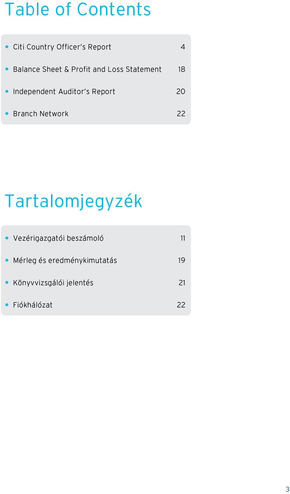 Branch Network 22 Tartalomjegyzék Vezérigazgatói beszámoló 11