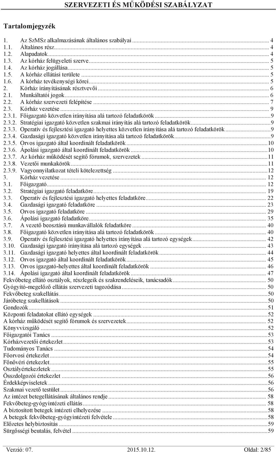 .. 9 2.3.2. Stratégiai igazgató közvetlen szakmai irányítás alá tartozó feladatkörök... 9 2.3.3. Operatív és fejlesztési igazgató helyettes közvetlen irányítása alá tartozó feladatkörök... 9 2.3.4.