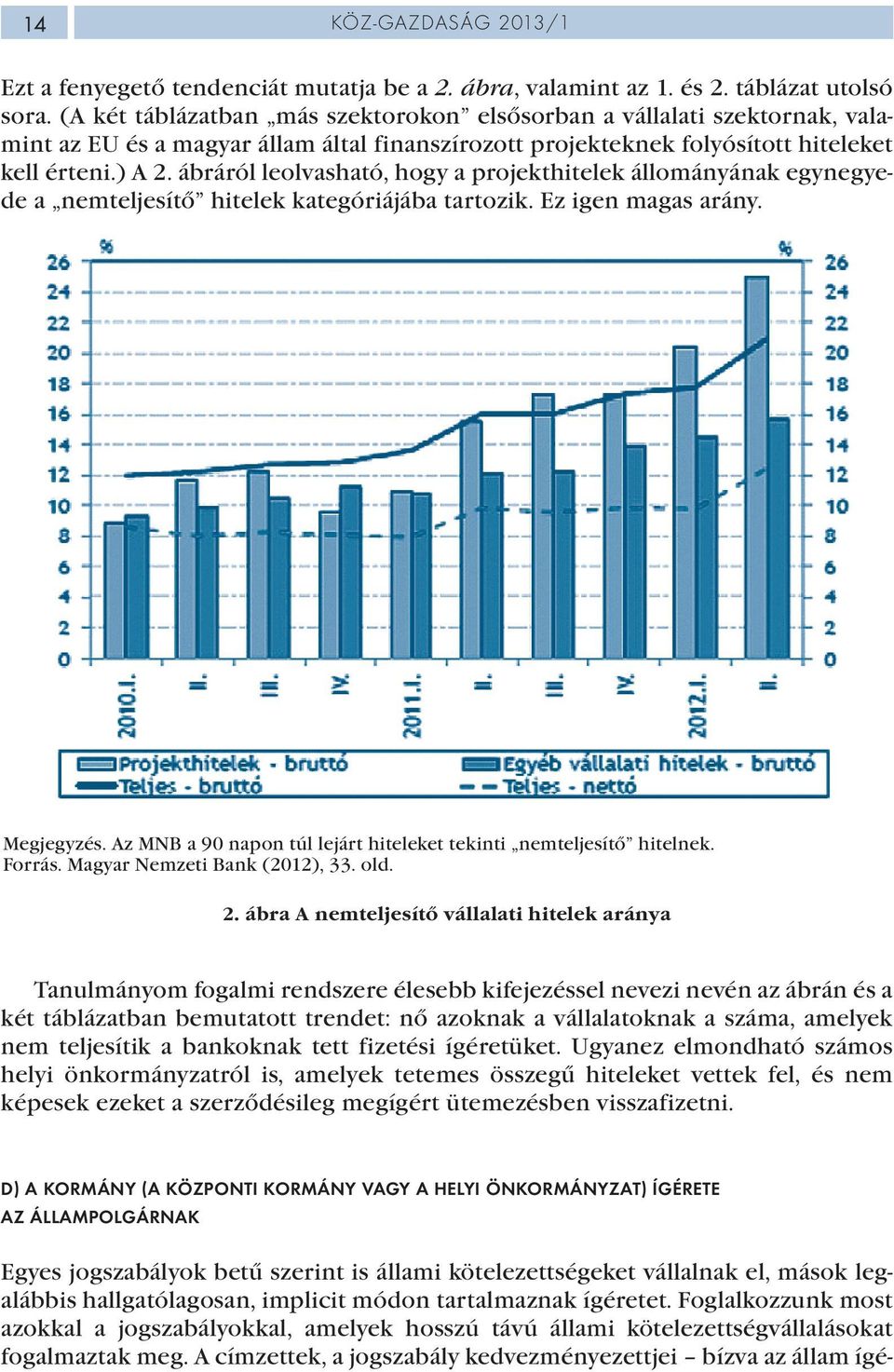 ábráról leolvasható, hogy a projekthitelek állományának egynegyede a nemteljesítő hitelek kategóriájába tartozik. Ez igen magas arány. Megjegyzés.