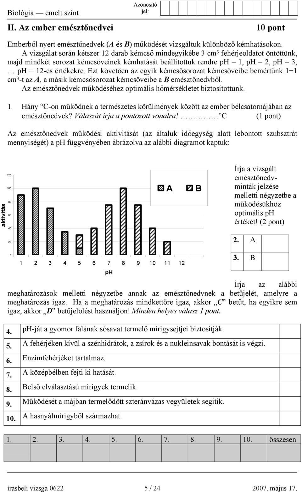 Ezt követően az egyik kémcsősorozat kémcsöveibe bemértünk 1 1 cm 3 -t az A, a másik kémcsősorozat kémcsöveibe a B emésztőnedvből. Az emésztőnedvek működéséhez optimális hőmérsékletet biztosítottunk.