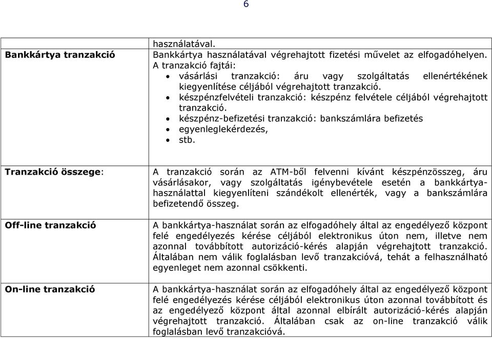 készpénzfelvételi tranzakció: készpénz felvétele céljából végrehajtott tranzakció. készpénz-befizetési tranzakció: bankszámlára befizetés egyenleglekérdezés, stb.