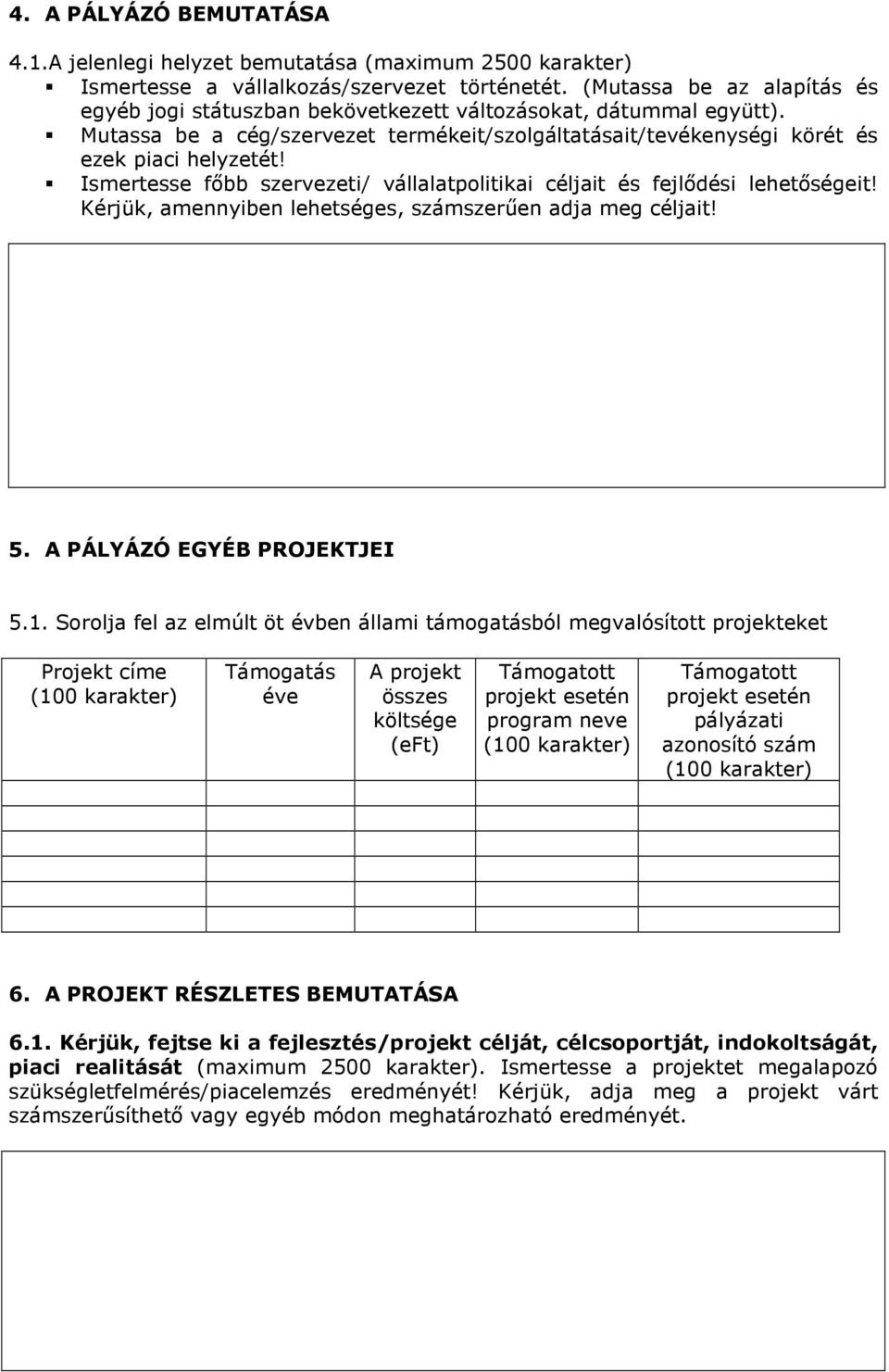 Ismertesse fıbb szervezeti/ vállalatpolitikai céljait és fejlıdési lehetıségeit! Kérjük, amennyiben lehetséges, számszerően adja meg céljait! 5. A PÁLYÁZÓ EGYÉB PROJEKTJEI 5.1.