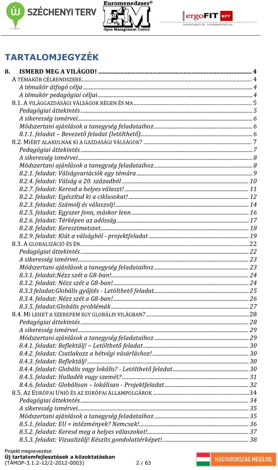 MIÉRT ALAKULNAK KI A GAZDASÁGI VÁLSÁGOK?... 7 Pedagógiai áttekintés... 7 A sikeresség ismérvei... 8 Módszertani ajánlások a tanegység feladataihoz... 8 8.2.1. feladat: Válságvariációk egy témára... 9 8.