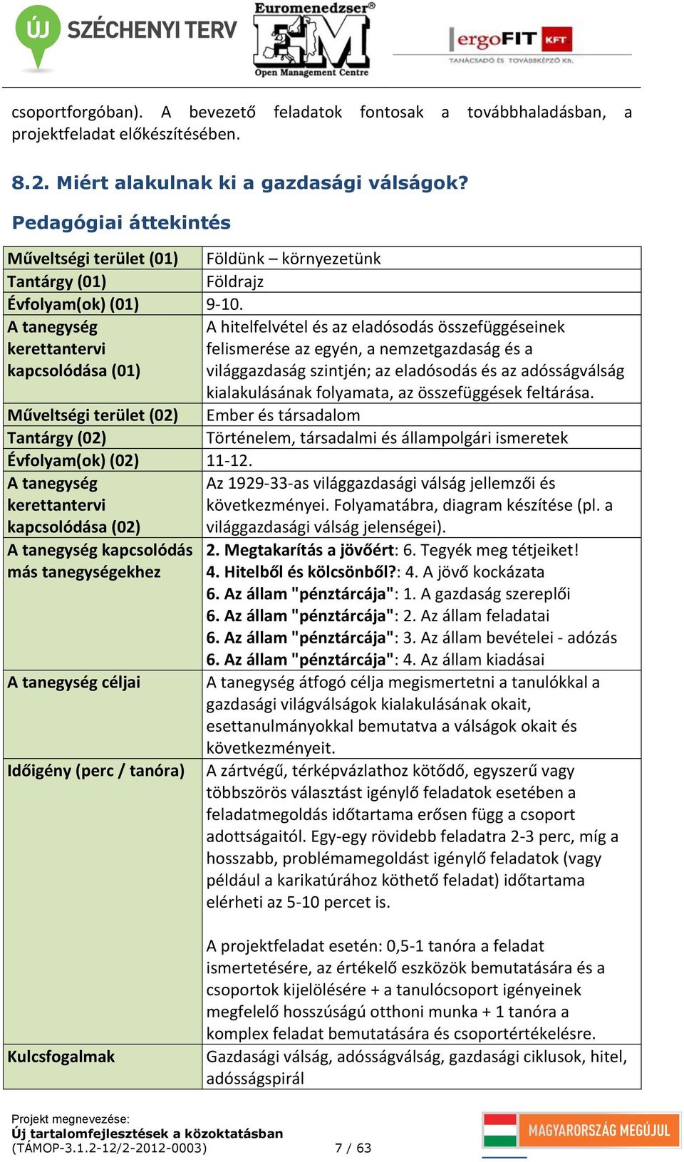 kerettantervi kapcsolódása (02) A tanegység kapcsolódás más tanegységekhez A tanegység céljai Időigény (perc / tanóra) Kulcsfogalmak Földünk környezetünk Földrajz 9-10.