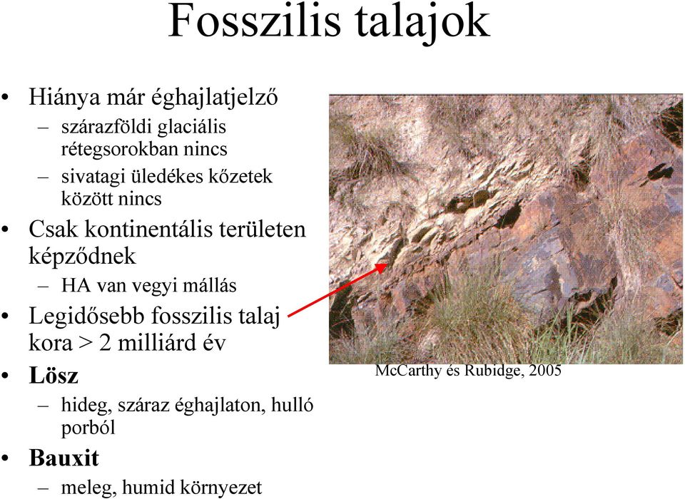 képzıdnek HA van vegyi mállás Legidısebb fosszilis talaj kora > 2 milliárd év Lösz