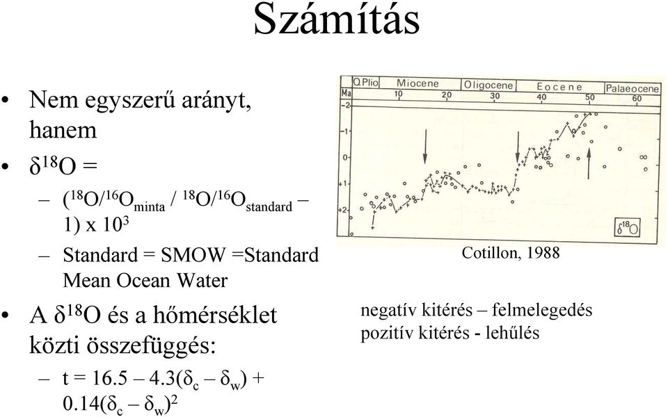 O és a hımérséklet közti összefüggés: t = 16.5 4.3(δ c δ w ) + 0.