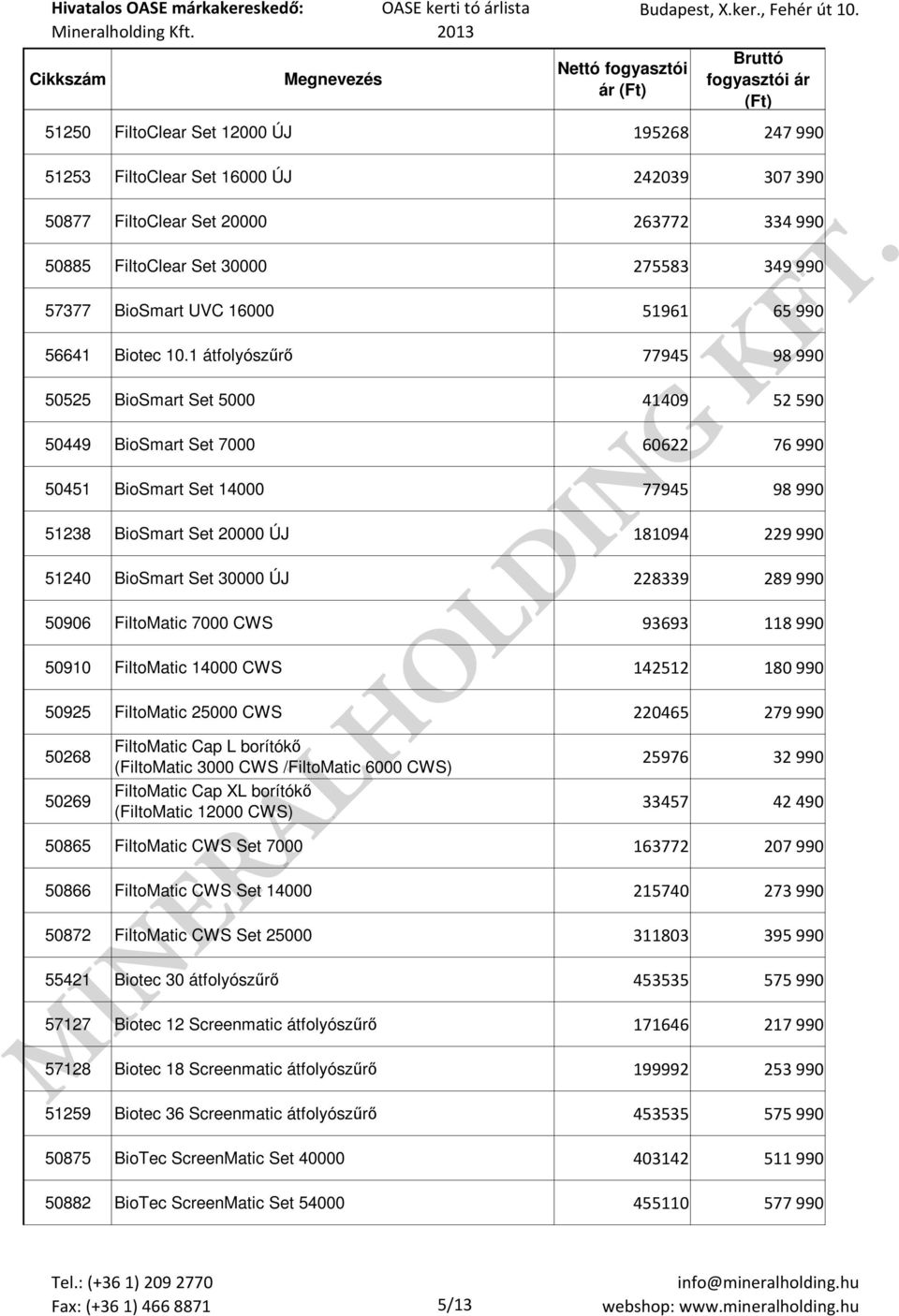 1 átfolyószűrő 77945 98 990 50525 BioSmart Set 5000 41409 52 590 50449 BioSmart Set 7000 60622 76 990 50451 BioSmart Set 14000 77945 98 990 51238 BioSmart Set 20000 ÚJ 181094 229 990 51240 BioSmart