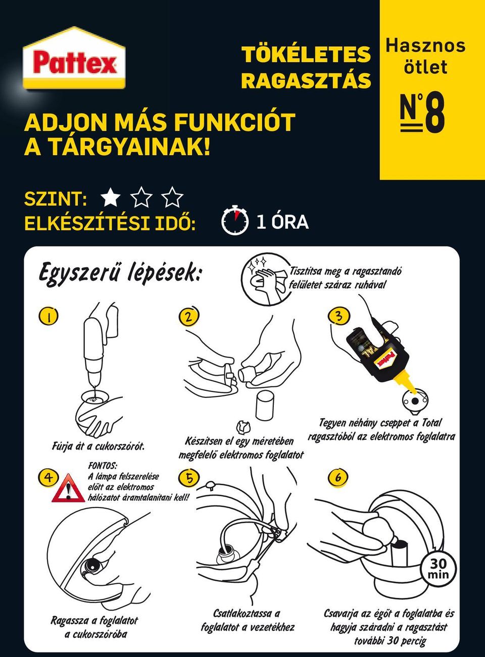 FONTOS: A lámpa felszerelése előtt az elektromos hálózatot áramtalanítani kell!