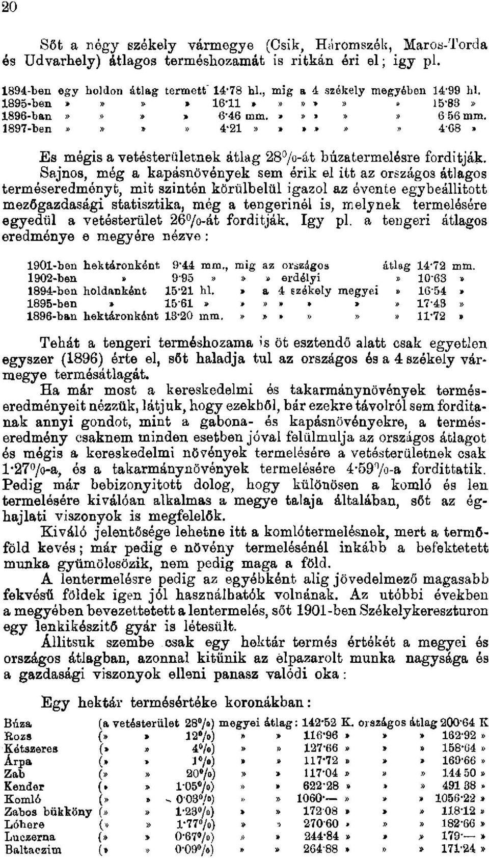 Sajnos, még a kapásnövények sem érik el itt az országos átlagos terméseredményt, mit szintén körülbelül igazol az évente egybeállitott mezőgazdasági statisztika, még a tengerinél is, melynek