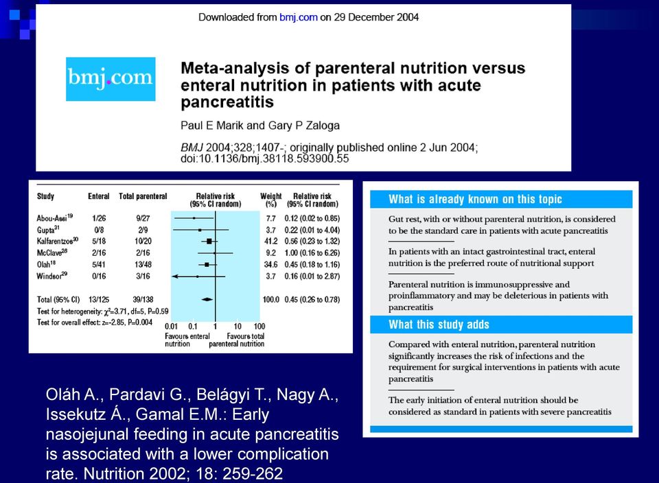 : Early nasojejunal feeding in acute