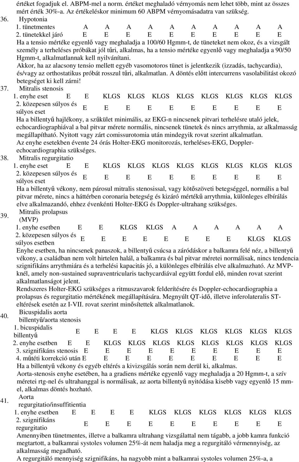 tünetekkel járó Ha a tensio mértéke egyenlı vagy meghaladja a 100/60 Hgmm-t, de tüneteket nem okoz, és a vizsgált személy a terheléses próbákat jól tőri, alkalmas, ha a tensio mértéke egyenlı vagy