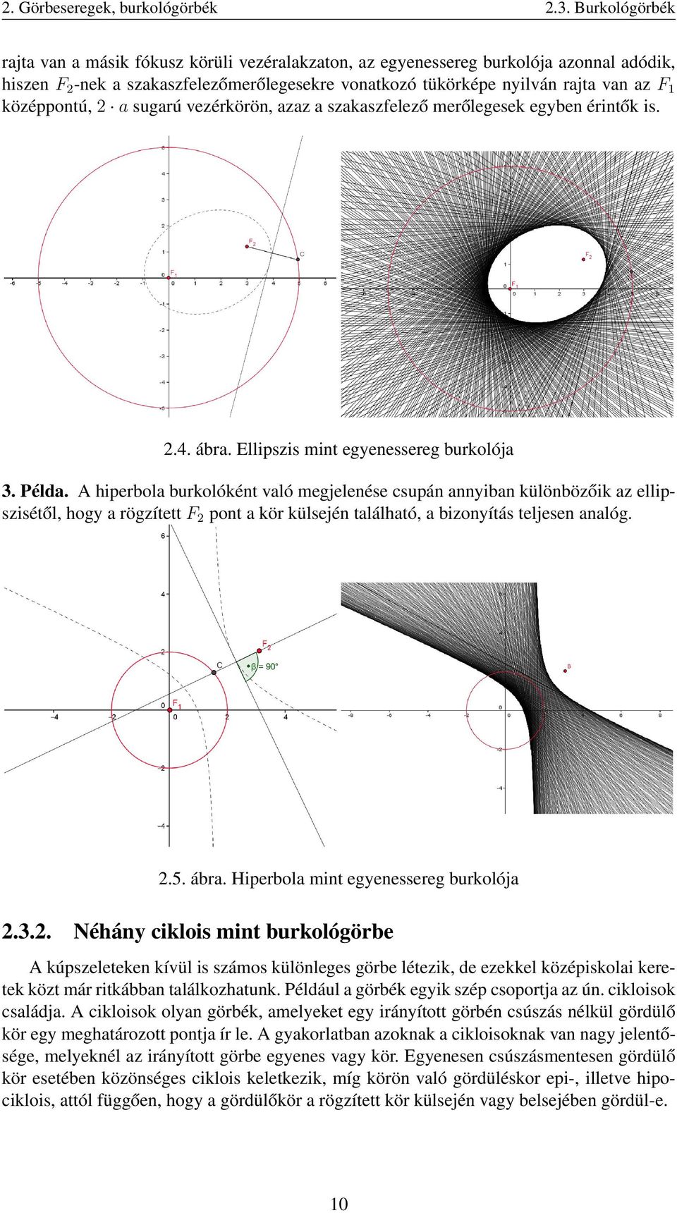 középpontú, a sugarú vezérkörön, azaz a szakaszfelezo mero legesek egyben érinto k is..4. ábra. Ellipszis mint egyenessereg burkolója 3. Példa.