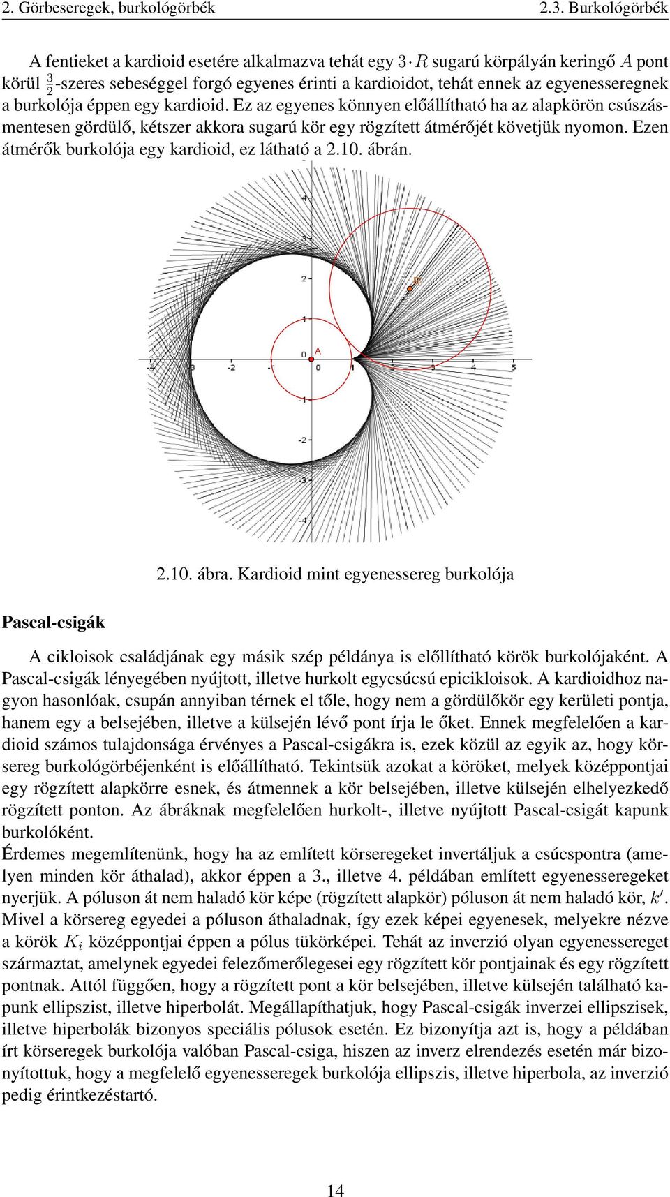 burkolója éppen egy kardioid. Ez az egyenes könnyen előállítható ha az alapkörön csúszásmentesen gördülő, kétszer akkora sugarú kör egy rögzített átmérőjét követjük nyomon.