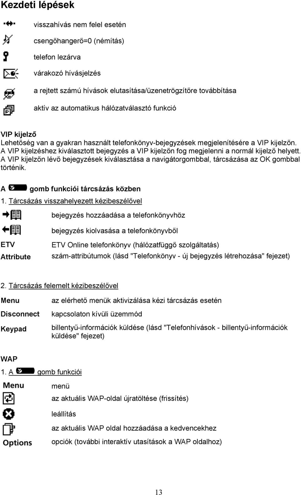 A VIP kijelzéshez kiválasztott bejegyzés a VIP kijelzőn fog megjelenni a normál kijelző helyett. A VIP kijelzőn lévő bejegyzések kiválasztása a navigátorgombbal, tárcsázása az OK gombbal történik.