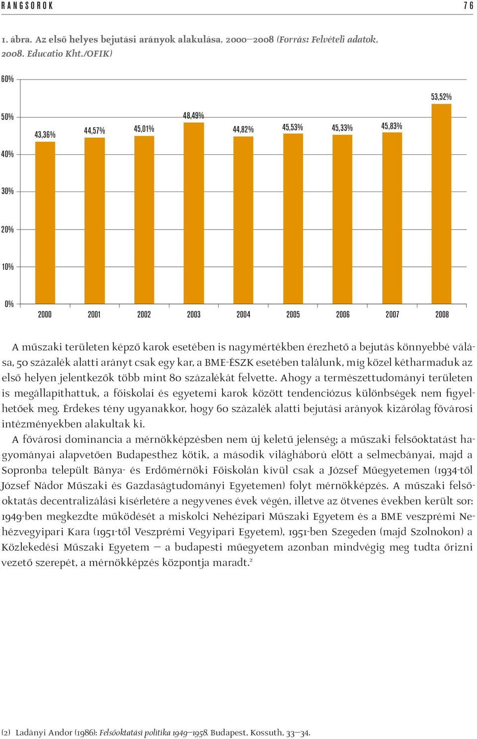 érezhető a bejutás könnyebbé válása, 50 százalék alatti arányt csak egy kar, a BME-ÉSZK esetében találunk, míg közel kétharmaduk az első helyen jelentkezők több mint 80 százalékát felvette.