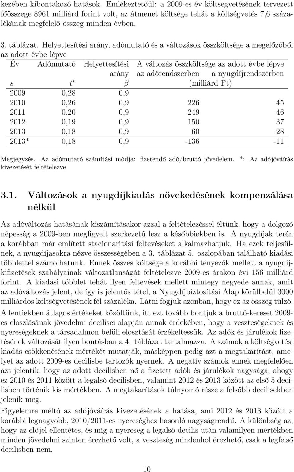 Helyettesítési arány, adómutató és a változások összköltsége a megelőzőből az adott évbe lépve Év Adómutató Helyettesítési A változás összköltsége az adott évbe lépve arány az adórendszerben a