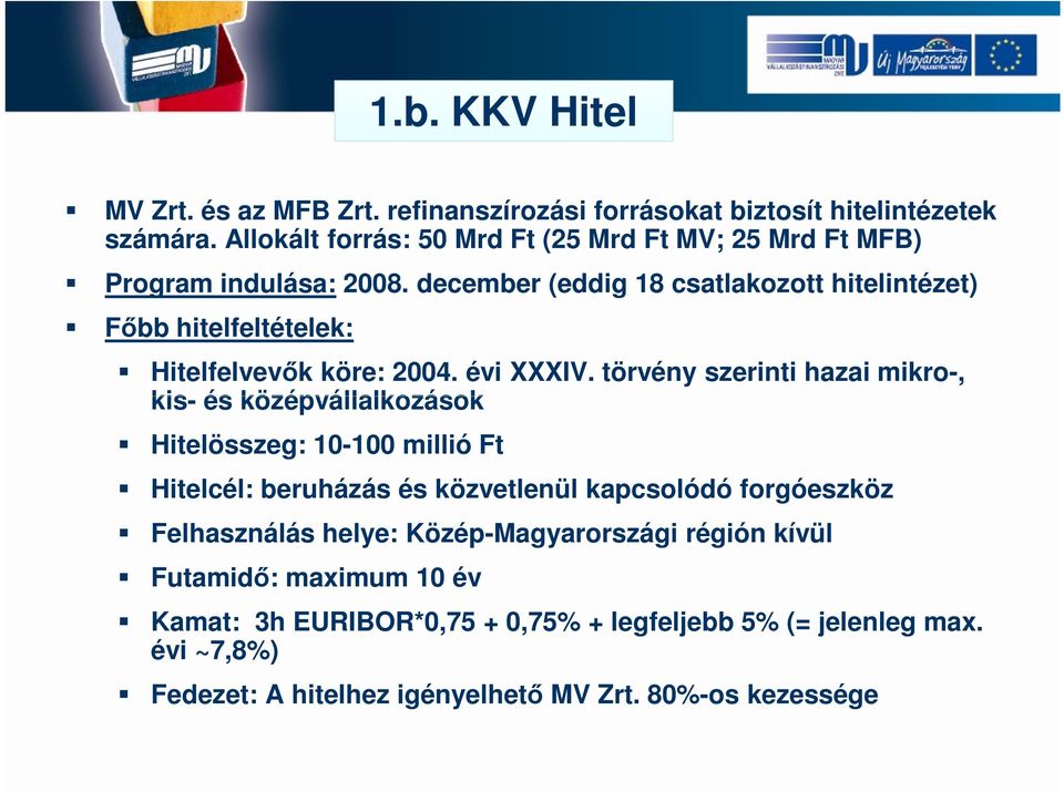 december (eddig 18 csatlakozott hitelintézet) Főbb hitelfeltételek: Hitelfelvevők köre: 2004. évi XXXIV.