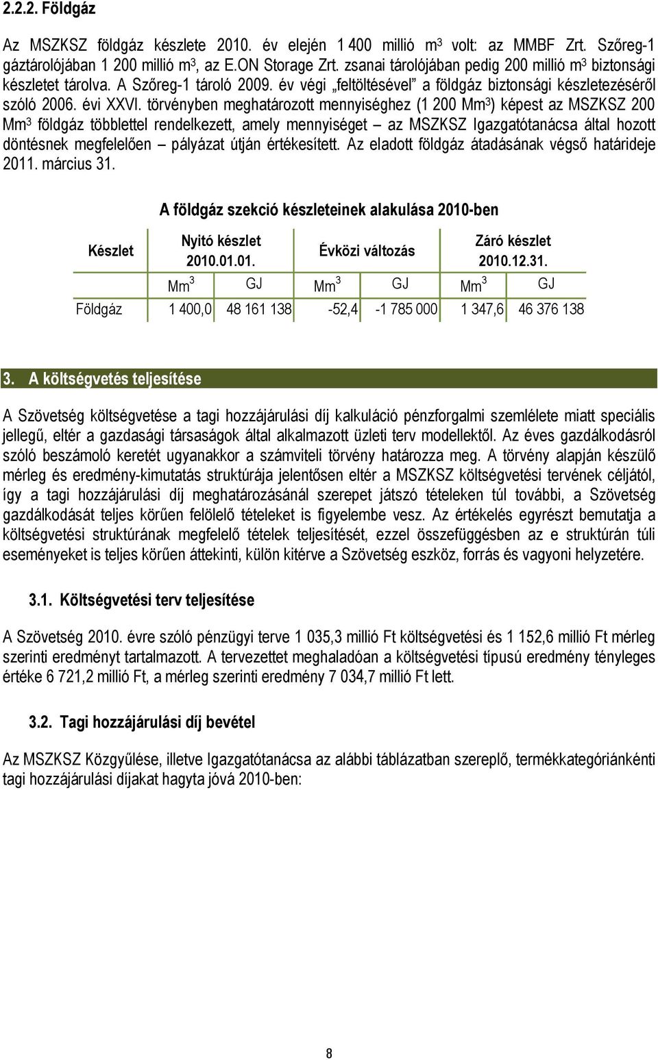 törvényben meghatározott mennyiséghez (1 200 Mm 3 ) képest az MSZKSZ 200 Mm 3 földgáz többlettel rendelkezett, amely mennyiséget az MSZKSZ Igazgatótanácsa által hozott döntésnek megfelelően pályázat