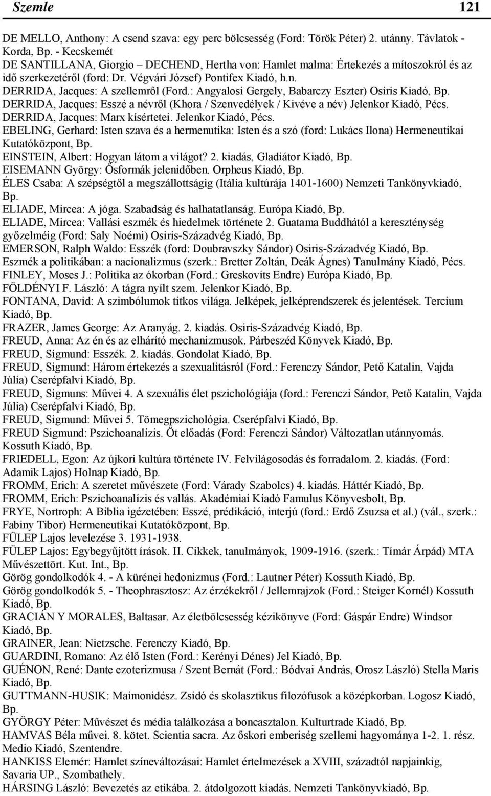 : Angyalosi Gergely, Babarczy Eszter) Osiris DERRIDA, Jacques: Esszé a névről (Khora / Szenvedélyek / Kivéve a név) Jelenkor Kiadó, Pécs.