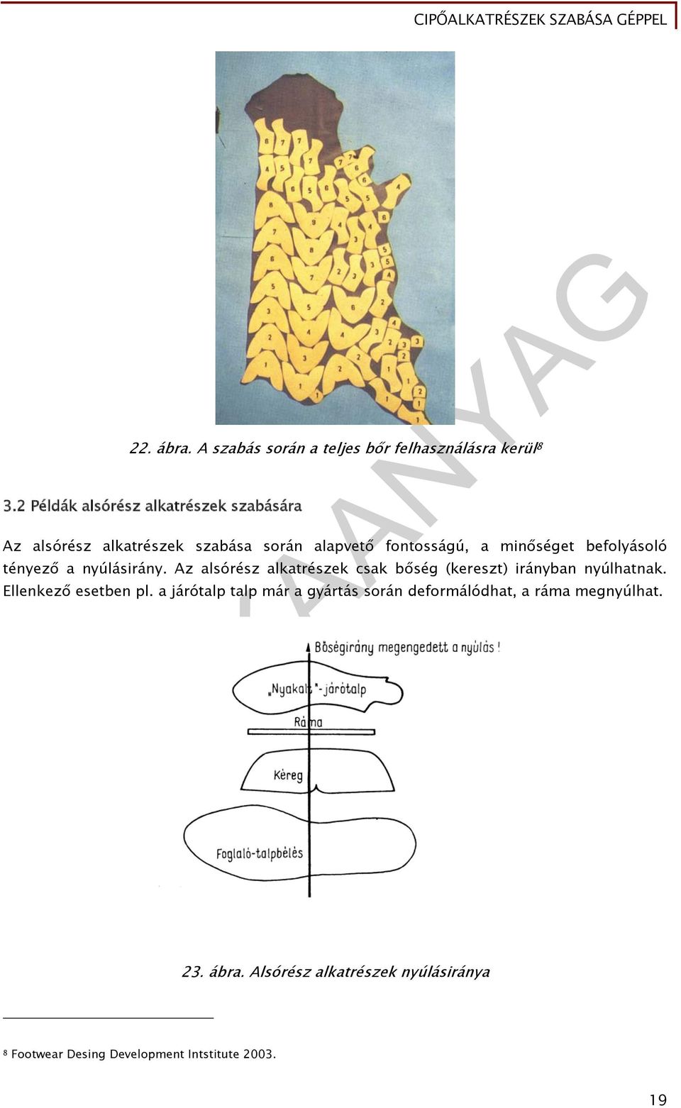 befolyásoló tényező a nyúlásirány. Az alsórész alkatrészek csak bőség (kereszt) irányban nyúlhatnak.