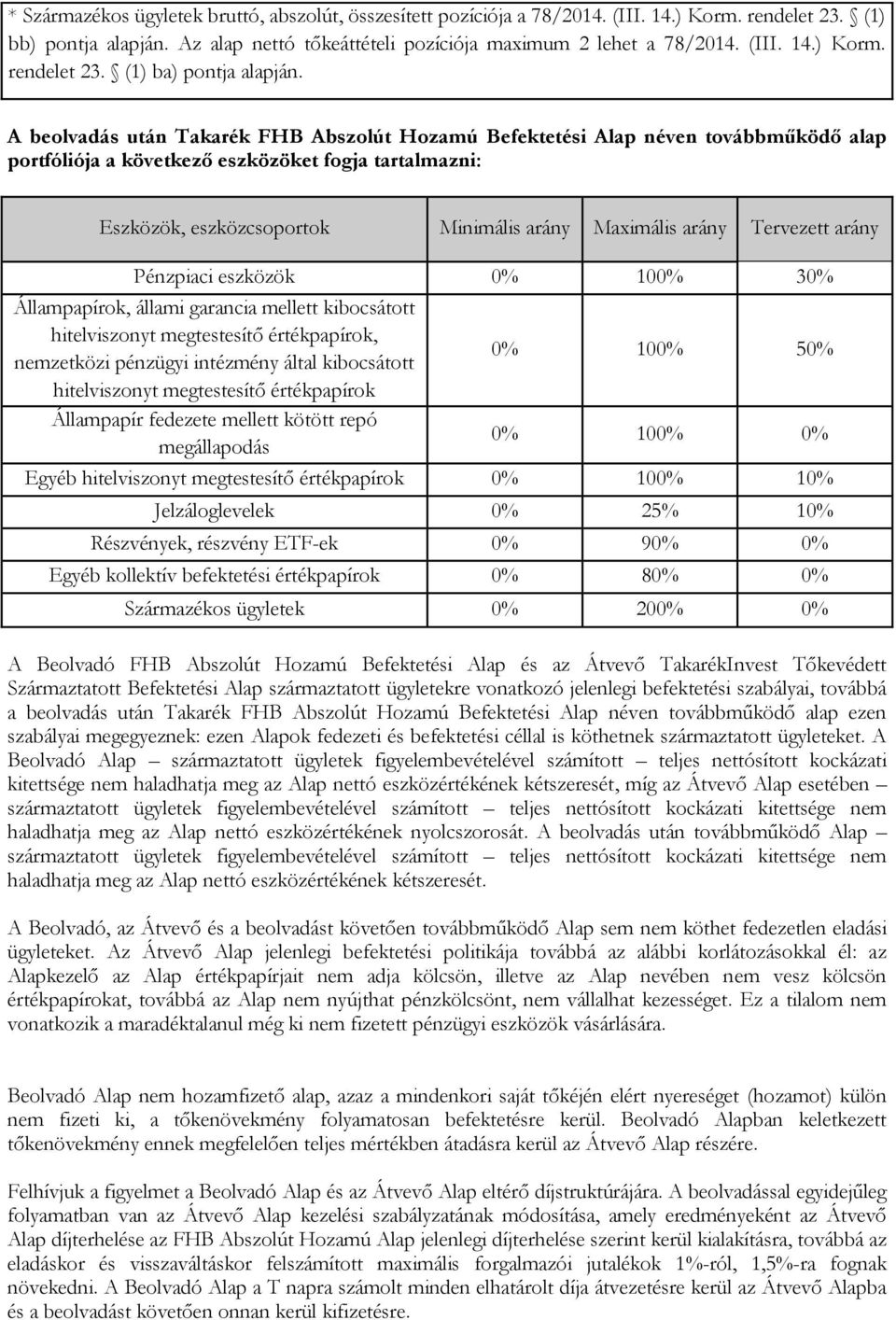 Tervezett arány Pénzpiaci eszközök 0% 100% 30% Állampapírok, állami garancia mellett kibocsátott hitelviszonyt megtestesítő értékpapírok, nemzetközi pénzügyi intézmény által kibocsátott hitelviszonyt