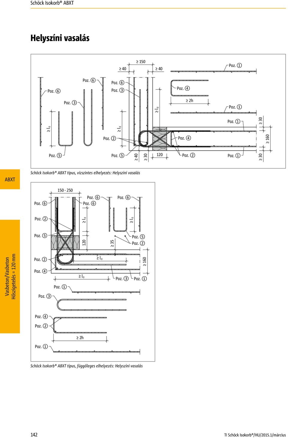 1 30 Schöck Isokorb típus, vízszintes elhelyezés: Helyszíni vasalás 150-250 Poz. 6 Poz. 6 Poz. 6 Poz. 6 Poz. 2 l 0 l 0 Poz.