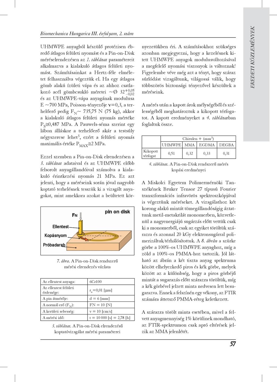 Ha egy átlagos gömb alakú ízületi vápa és az ahhoz csatla - ko zó acél gömbcsukló méretei ~Ø 32 +0,05 0,02 és az UHMWPE-vápa ának modulusa E ~700 MPa, Poisson-tényezője ν=0,3, a terhelőerő pedig F N