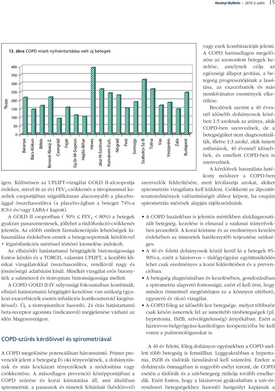 placebo-ágban a beteget 74%-a ICS-t és/vagy LABA-t kapott). A GOLD II csoportban ( 50% < FEV 1 < 80%) a betegek gyakran panaszmentesek, jóllehet a tüdôfunkció-csökkenés jelentôs.