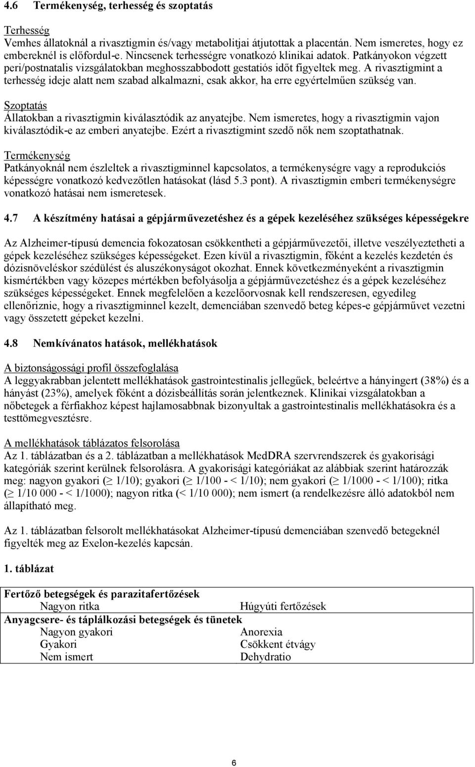 A rivasztigmint a terhesség ideje alatt nem szabad alkalmazni, csak akkor, ha erre egyértelműen szükség van. Szoptatás Állatokban a rivasztigmin kiválasztódik az anyatejbe.