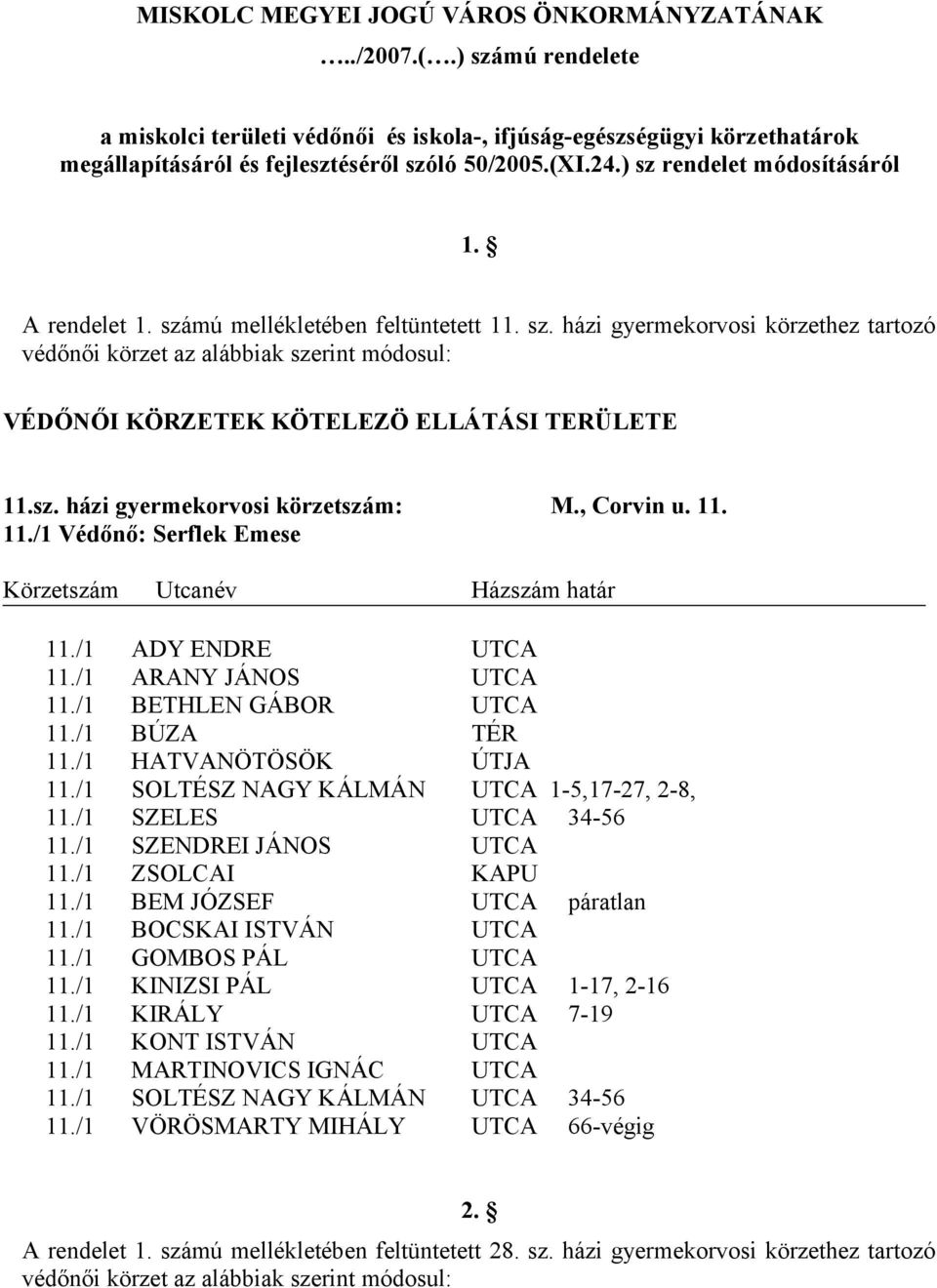 sz. házi gyermekorvosi körzetszám: M., Corvin u. 11. 11./1 Védőnő: Serflek Emese Körzetszám Utcanév Házszám határ 11./1 ADY ENDRE UTCA 11./1 ARANY JÁNOS UTCA 11./1 BETHLEN GÁBOR UTCA 11.