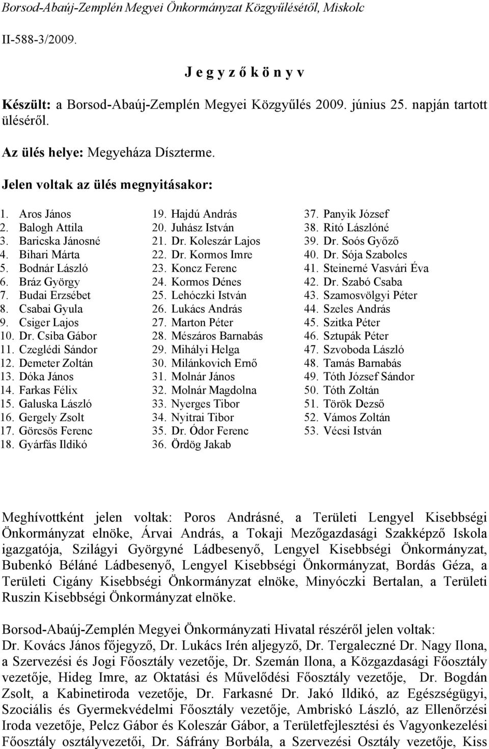 Csabai Gyula 9. Csiger Lajos 10. Dr. Csiba Gábor 11. Czeglédi Sándor 12. Demeter Zoltán 13. Dóka János 14. Farkas Félix 15. Galuska László 16. Gergely Zsolt 17. Görcsös Ferenc 18. Gyárfás Ildikó 19.