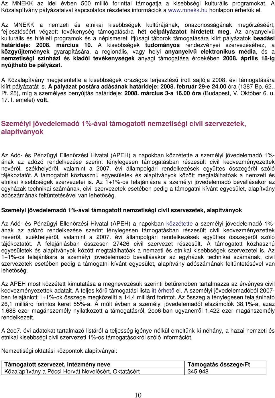 Az anyanyelvű kulturális és hitéleti programok és a népismereti ifjúsági táborok támogatására kiírt pályázatok beadási határideje: 2008. március 10.