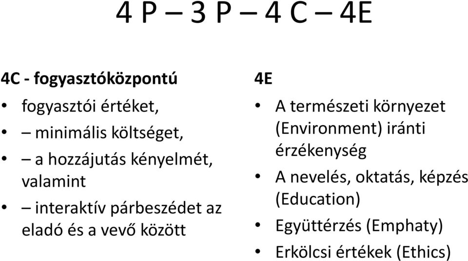 és a vevő között 4E A természeti környezet (Environment) iránti érzékenység